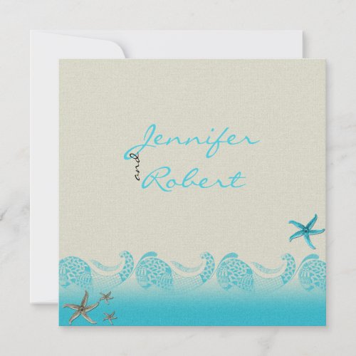 Seaside in Sand and Aqua Wedding Invitation