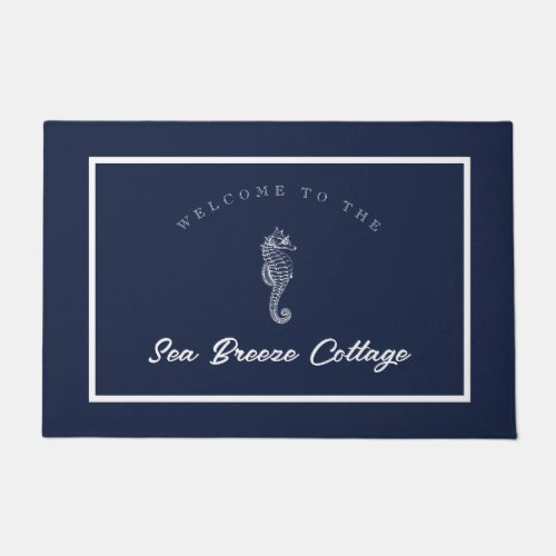 Seaside_inspired Blue and White Seahorse Doormat