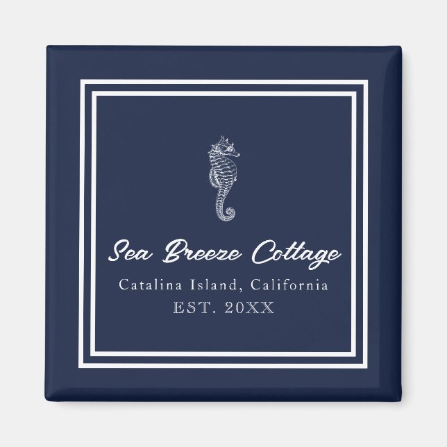 Seaside-inspired Blue and White Seahorse Magnet (Front)