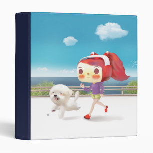 Seaside Jogging: Bunny Girl & Smiling Bichon Run 3 Ring Binder