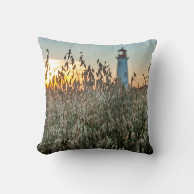 Seaside landscape at sunset throw pillow (Front)
