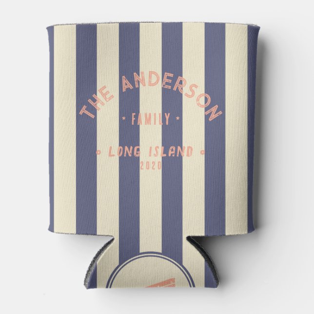 Seaside Lavender Breeze Striping & Family Name Can Cooler (Front)
