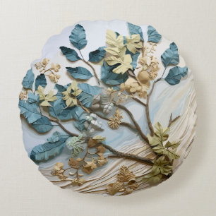 Seaside Leaves Round Pillow