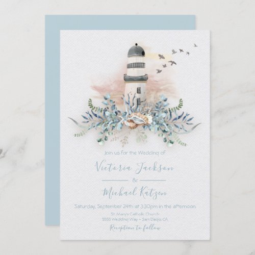 Seaside Lighthouse Beach Wedding invitations