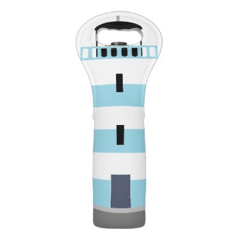 Seaside Lighthouse Nautical Cute Blue Striped Wine Bag by beachcafe at Zazzle