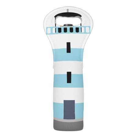 Seaside Lighthouse Nautical Cute Blue Striped Wine Bag