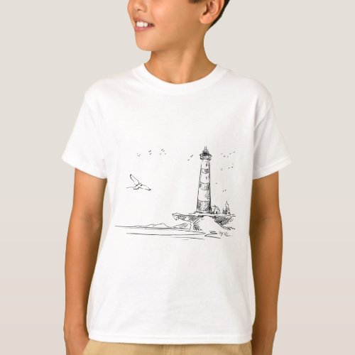 Seaside Lighthouse Nautical Sketch Art T_Shirt