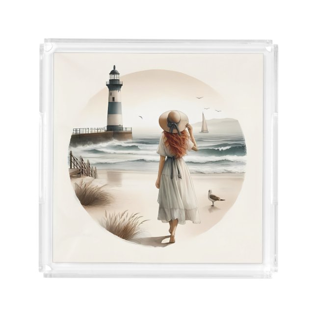 Seaside Lighthouse Stroll Acrylic Tray (Front)