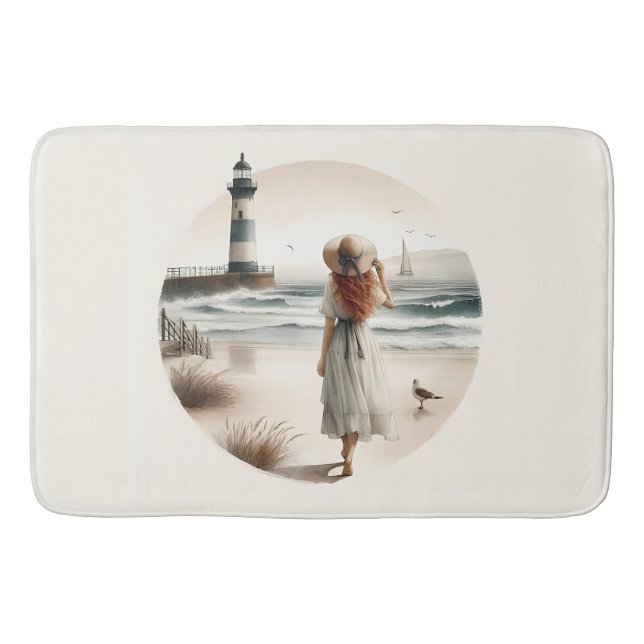Seaside Lighthouse Stroll Bath Mat (Front)
