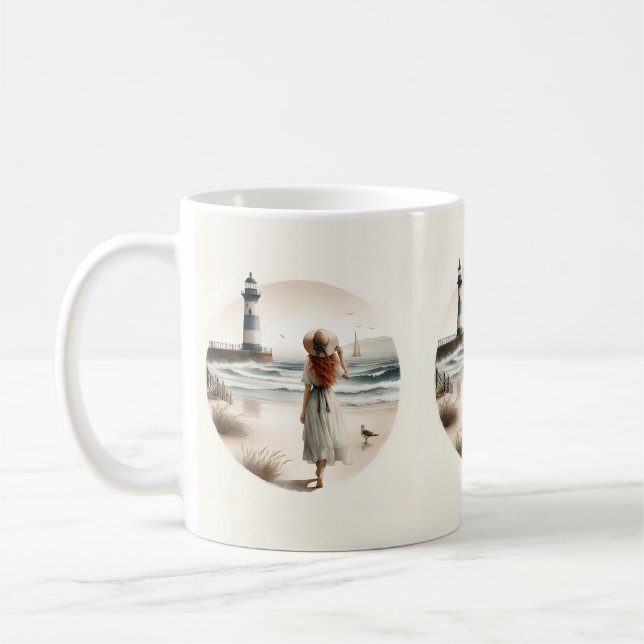 Seaside Lighthouse Stroll Coffee Mug (Left)