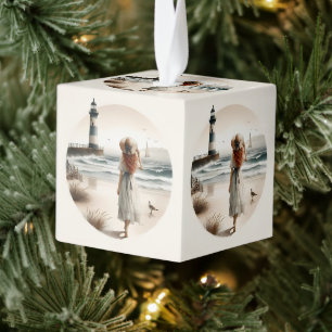 Seaside Lighthouse Stroll  Cube Ornament