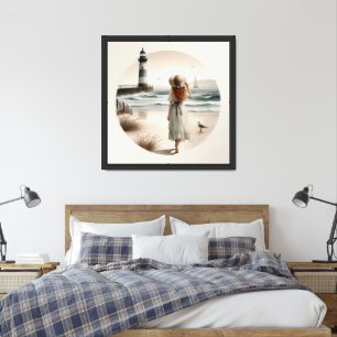 Seaside Lighthouse Stroll Framed Art