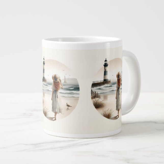 Seaside Lighthouse Stroll Giant Coffee Mug (Front Right)