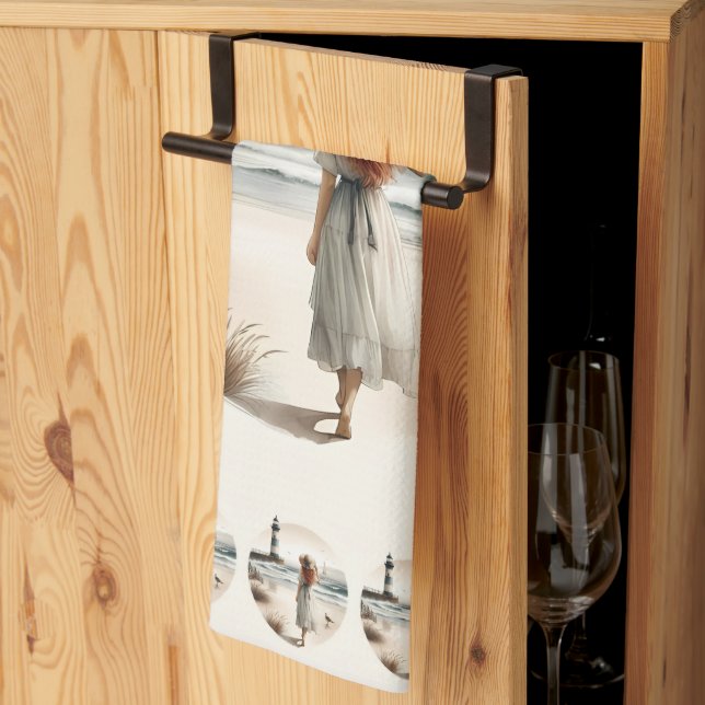 Seaside Lighthouse Stroll Kitchen Towel (Thirds Fold)