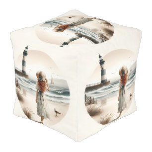 Seaside Lighthouse Stroll Pouf