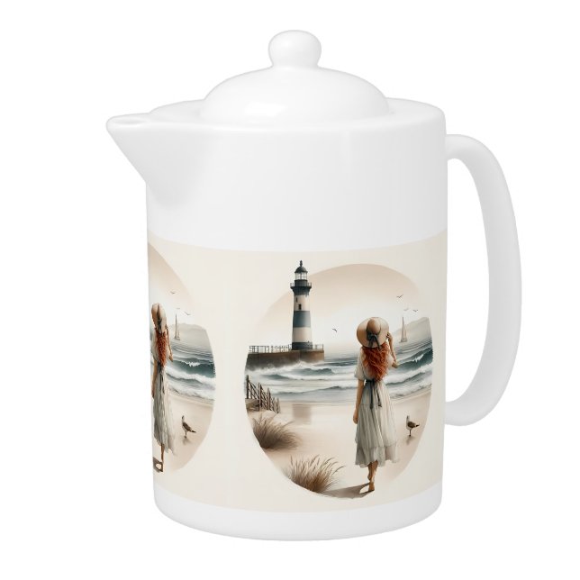 Seaside Lighthouse Stroll Teapot (Right)