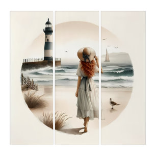 Seaside Lighthouse Stroll Triptych