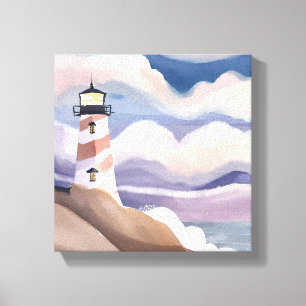 Seaside Lighthouse   Watercolor Ocean Painting Canvas Print
