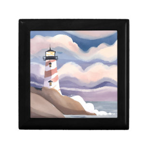 Seaside Lighthouse   Watercolor Ocean Painting Gift Box