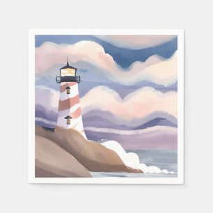 Seaside Lighthouse Watercolor Ocean Painting Napkins
