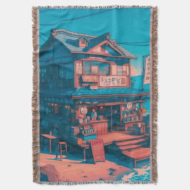 Seaside Lofi Dreams Throw Blanket (Front Vertical)