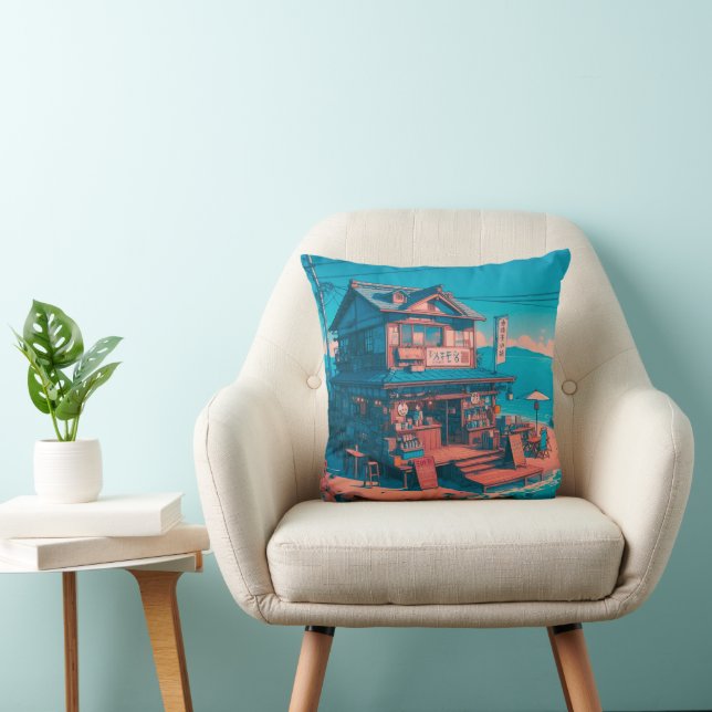 Seaside Lofi Dreams Throw Pillow (Chair)