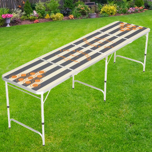 Seaside Mediterranean Gray Striping & Family Name Beer Pong Table