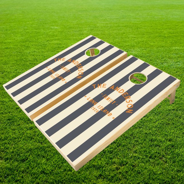 Seaside Mediterranean Gray Striping & Family Name Cornhole Set (Creator Uploaded)