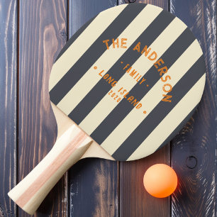 Seaside Mediterranean Gray Striping & Family Name Ping Pong Paddle