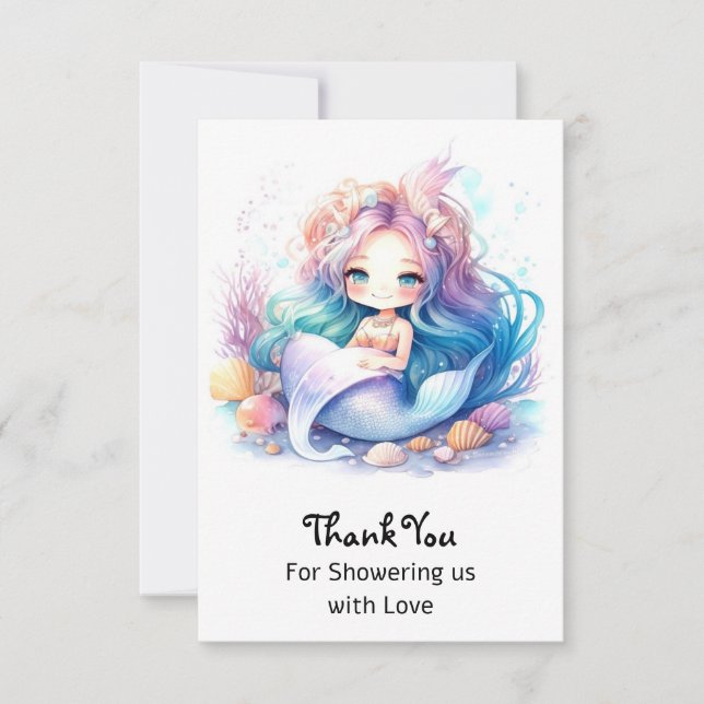 Seaside Mermaid Baby Shower Splendor Thank You Card (Front)
