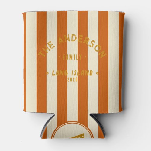 Seaside Mid-Century Pumpkin Striping & Family Name Can Cooler