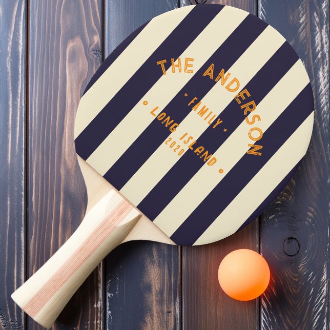 Seaside Midnight Ocean Striping & Family Name Ping Pong Paddle (Creator Uploaded)