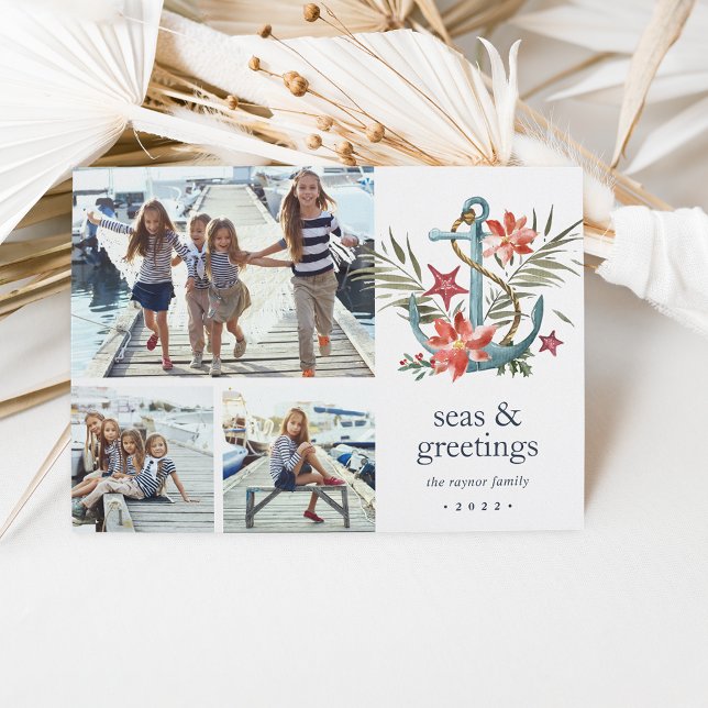 Seaside | Nautical Holiday Photo Collage Card (Creator Uploaded)