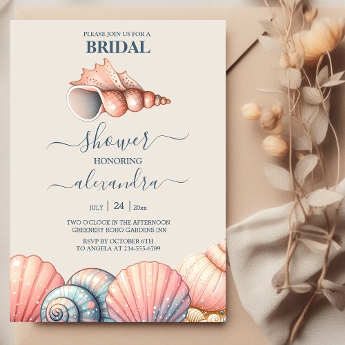 Seaside Nautical Seashell Bridal Shower Invitation