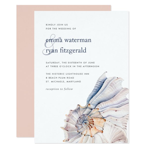 256329324831249135 Seaside | Nautical Seashell Wedding Invitation