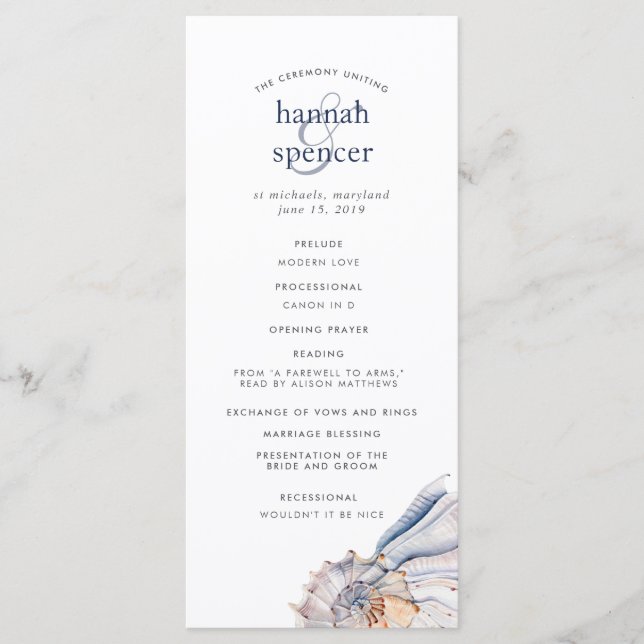 Seaside | Nautical Seashell Wedding Program (Front)