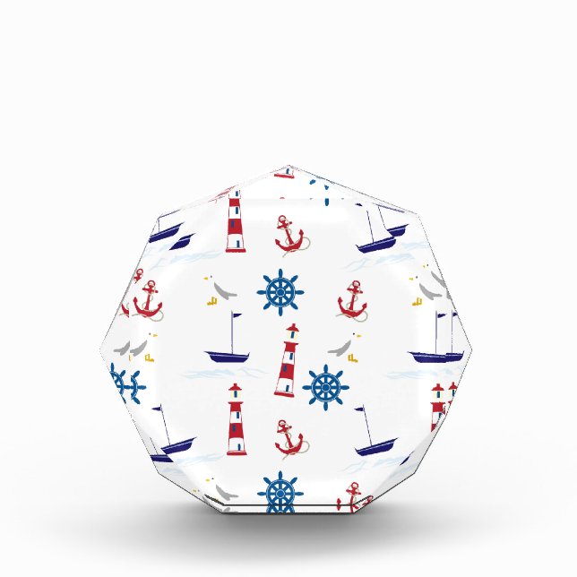 Seaside nautical themed pattern seamless wallpaper acrylic award (Front)