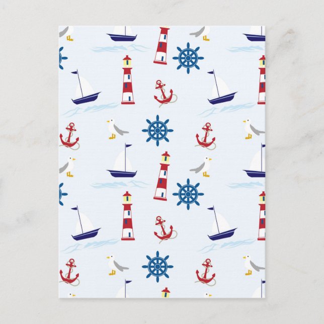 Seaside nautical themed pattern seamless wallpaper postcard (Front)