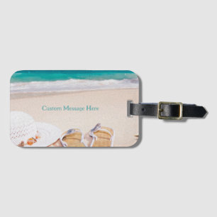 Seaside Ocean Beach: Summer Sunhat and Sandals Luggage Tag