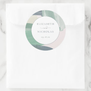 Seaside Ocean Glass Monogram Wedding Classic Round Sticker