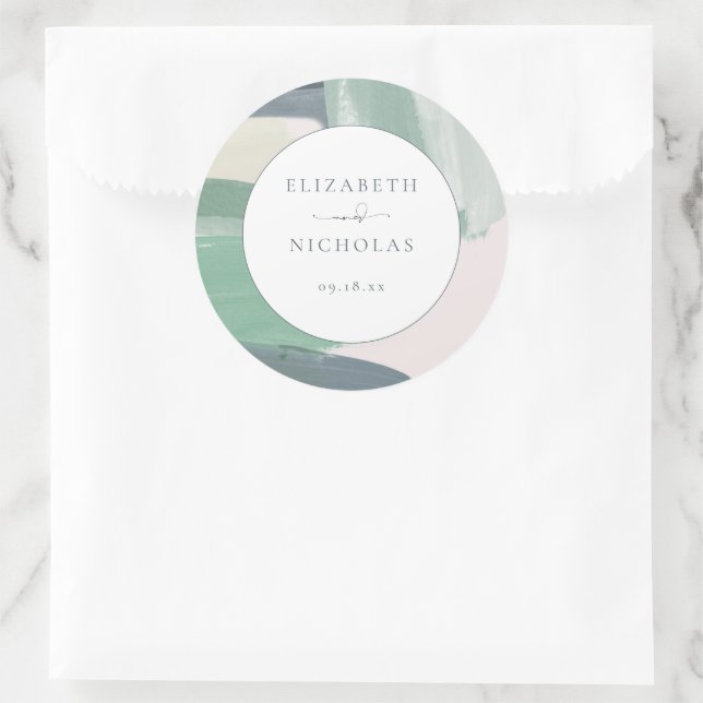 Seaside Ocean Glass | Monogram Wedding  Classic Round Sticker (Bag)