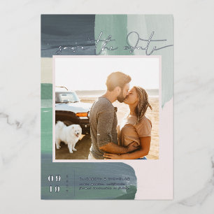 Seaside Ocean Glass Photo Save The Date Foil Invitation