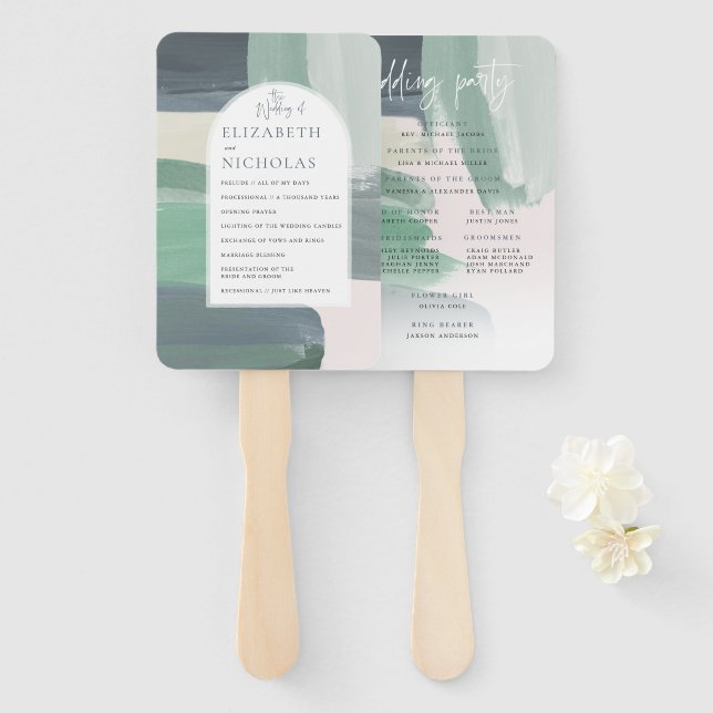 Seaside Ocean Glass | Wedding Program Hand Fan (Front and Back)