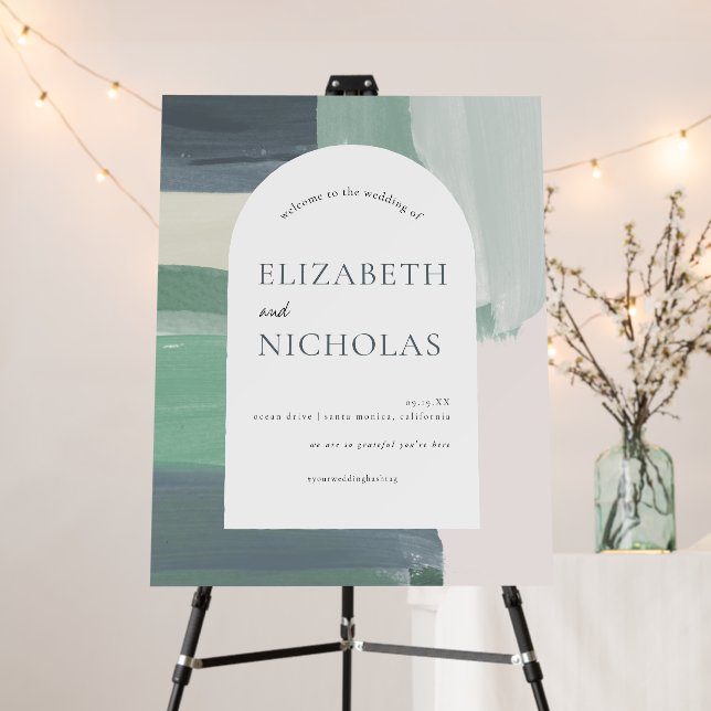 Seaside Ocean Glass | Wedding Welcome Sign (In Situ (Stand))