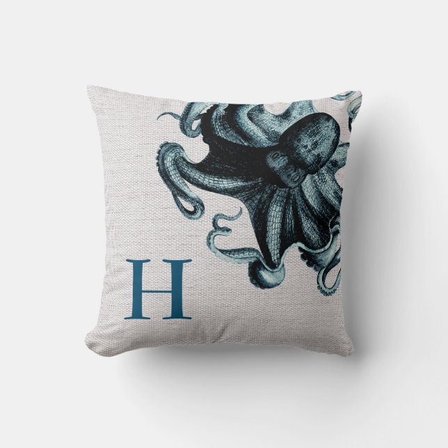Seaside Octopus Monogrammed Throw Pillow (Front)