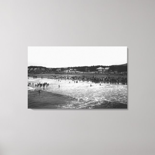 Seaside, Oregon Bathing Hour Beach Scene Canvas Print (Front)