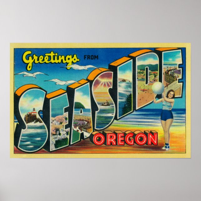 Seaside, Oregon - Large Letter Scenes 2 Poster (Front)