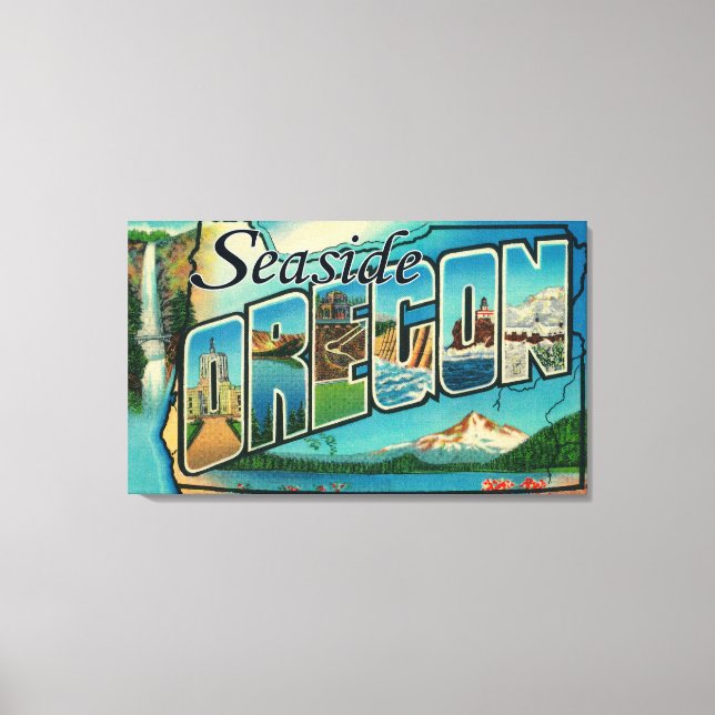 Seaside, Oregon - Large Letter Scenes Canvas Print (Front)