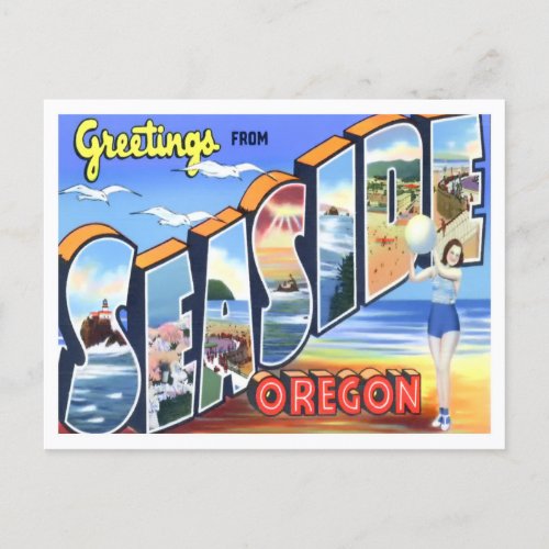 Seaside Oregon Vintage Big Letters Postcard
