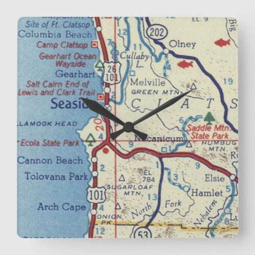 Seaside Oregon Vintage Map Square Wall Clock